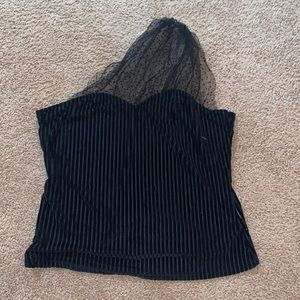 Black Tank Top w/ Mesh One Shoulder Top